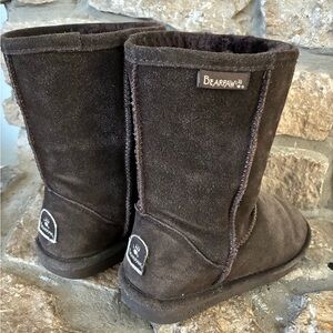 BEARPAW Brown Suede Mid-Calf Faux Fur Lined Pull On Flat Women's Snow Boots
